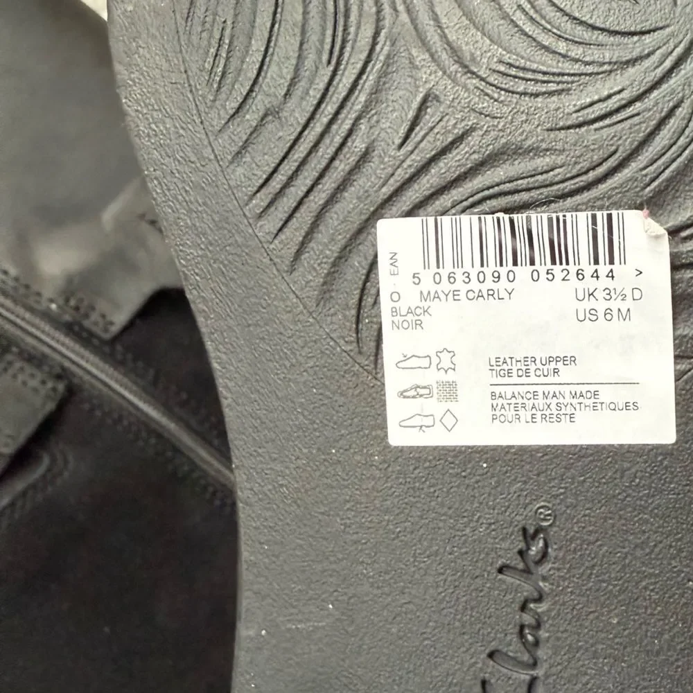 Clark’s Maye Carly Tall-Shaft Boot Leather Boots In Black 6 NWT